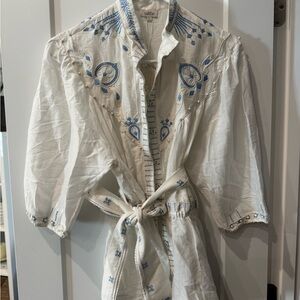 Talitha Ivory and Sky Blue Embroidered Button Down